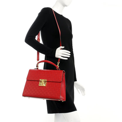 Gucci Guccissima Signature Medium Padlock Top Handle Bag Hibiscus Red 2 of 18
