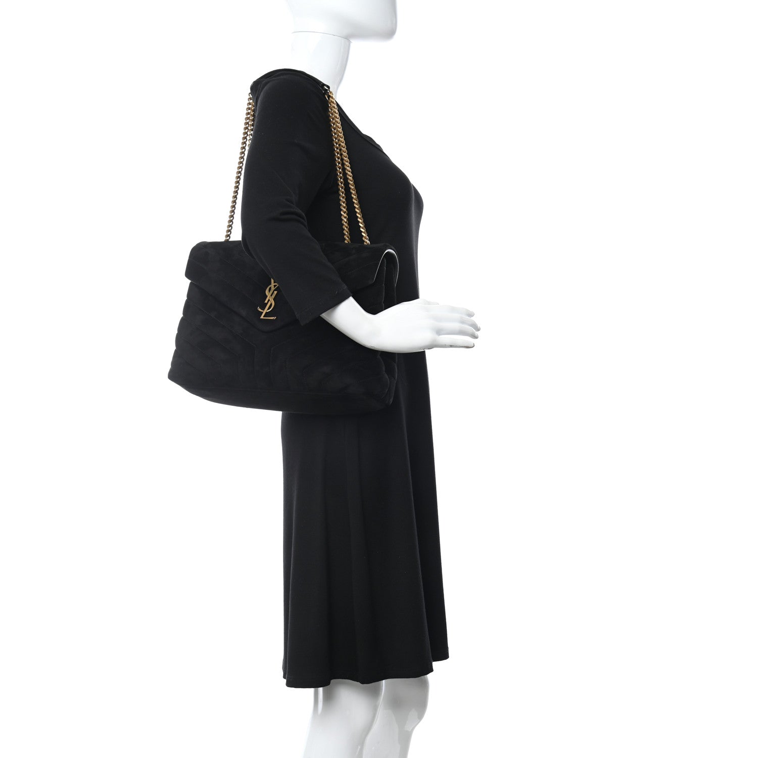 Saint Laurent Suede Y Quilted Monogram Medium Loulou Chain Satchel Black 2 of 9