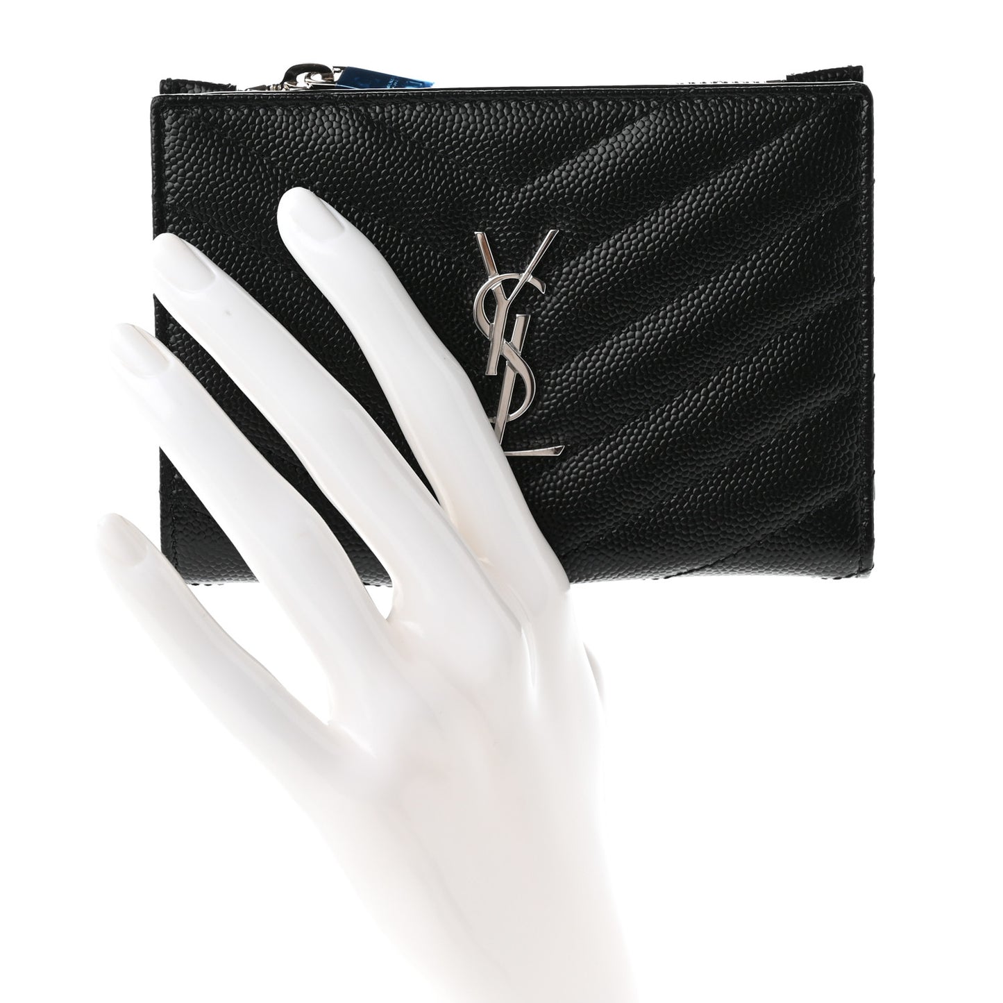 Grain De Poudre Matelasse Chevron Monogram Zipped Two-Part Wallet Black