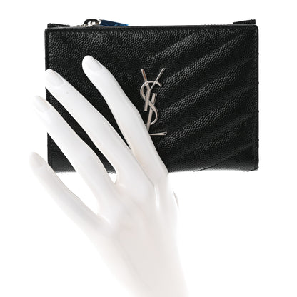 Saint Laurent Grain De Poudre Matelasse Chevron Monogram Zipped Two-Part Wallet Black 2 of 6