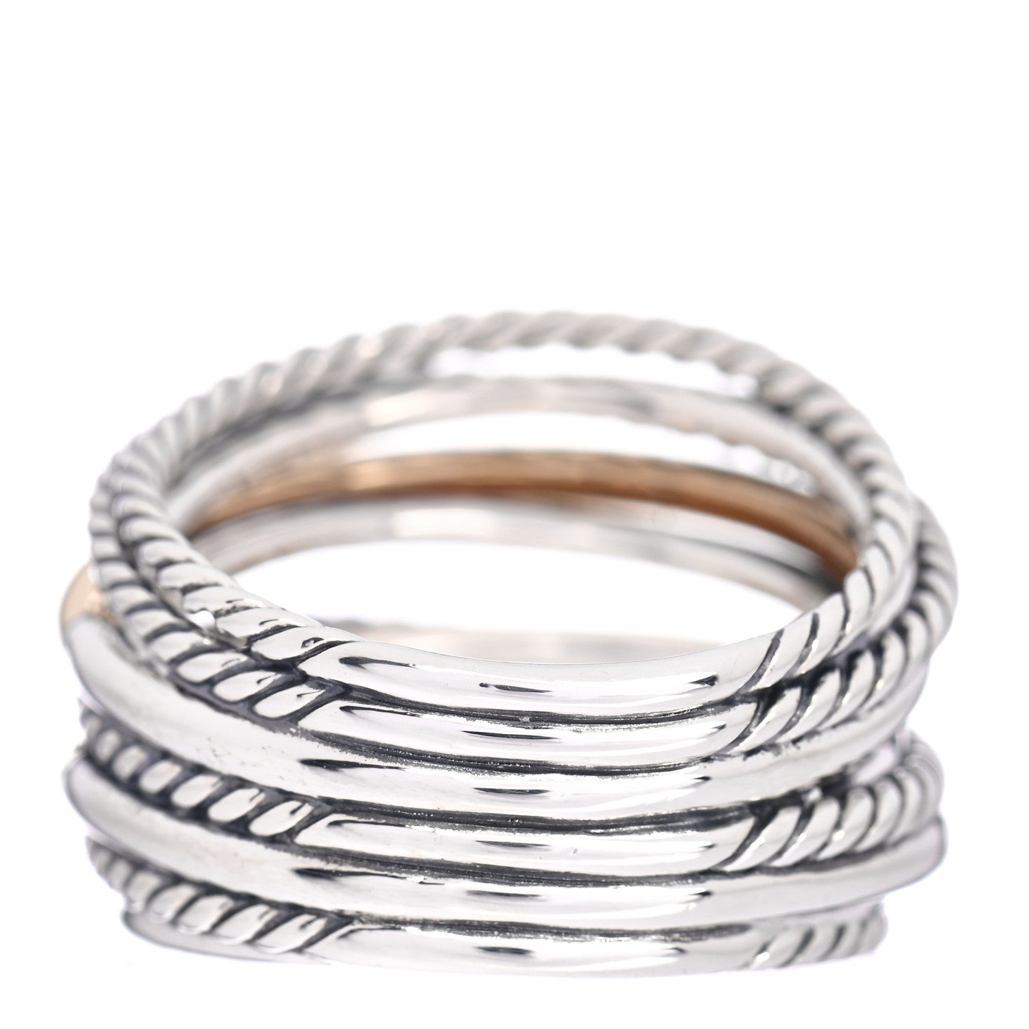 David Yurman Sterling Silver 18K Yellow Gold Wide Crossover Collection Ring 57 8 4 of 5