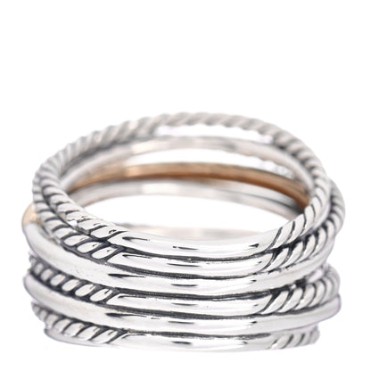 David Yurman Sterling Silver 18K Yellow Gold Wide Crossover Collection Ring 57 8 4 of 5