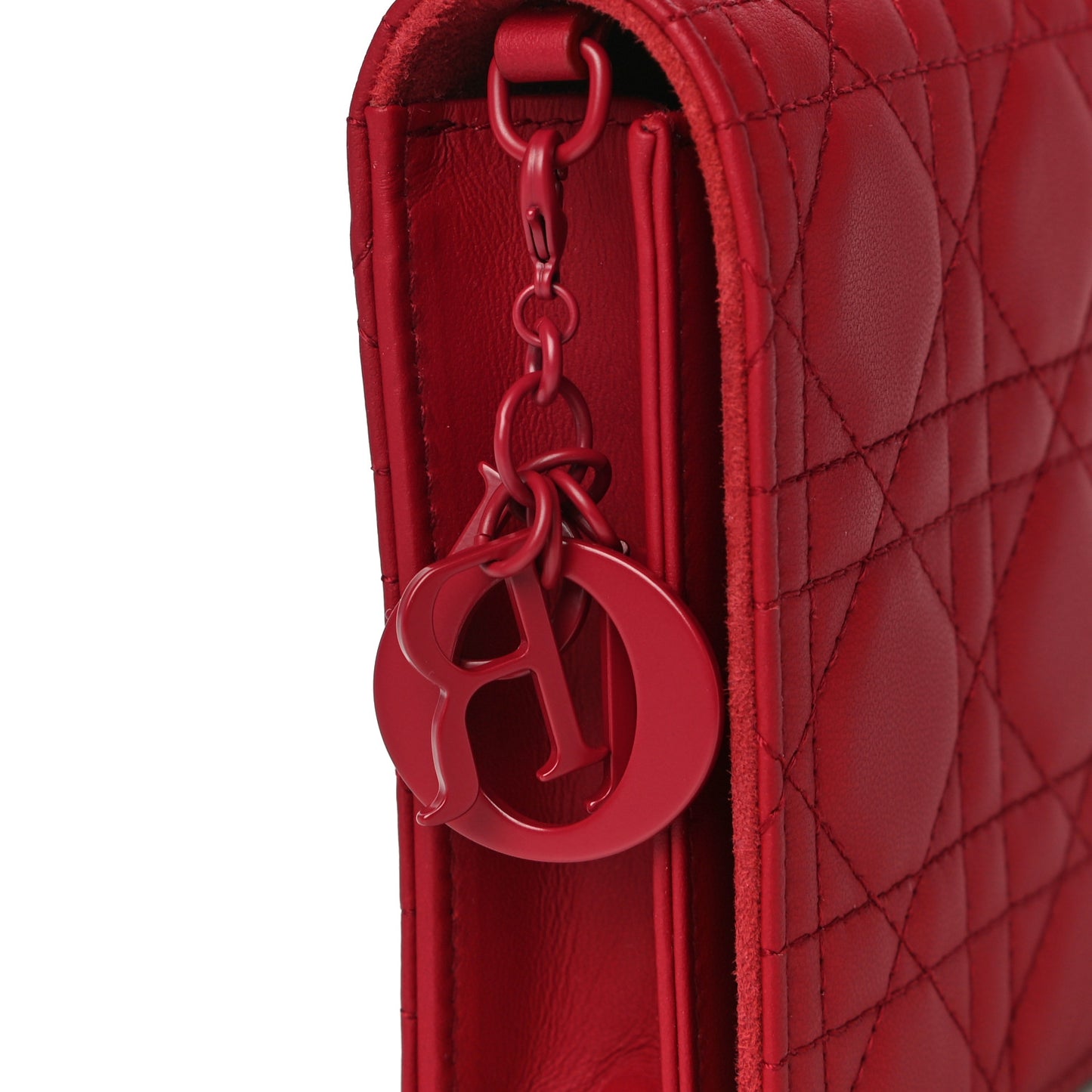 Ultra Matte Calfskin Cannage Lady Dior Clutch Cerise
