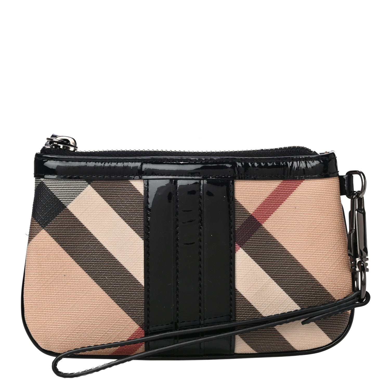 Burberry Patent Nova Check Wristlet Pouch Black 1 of 10