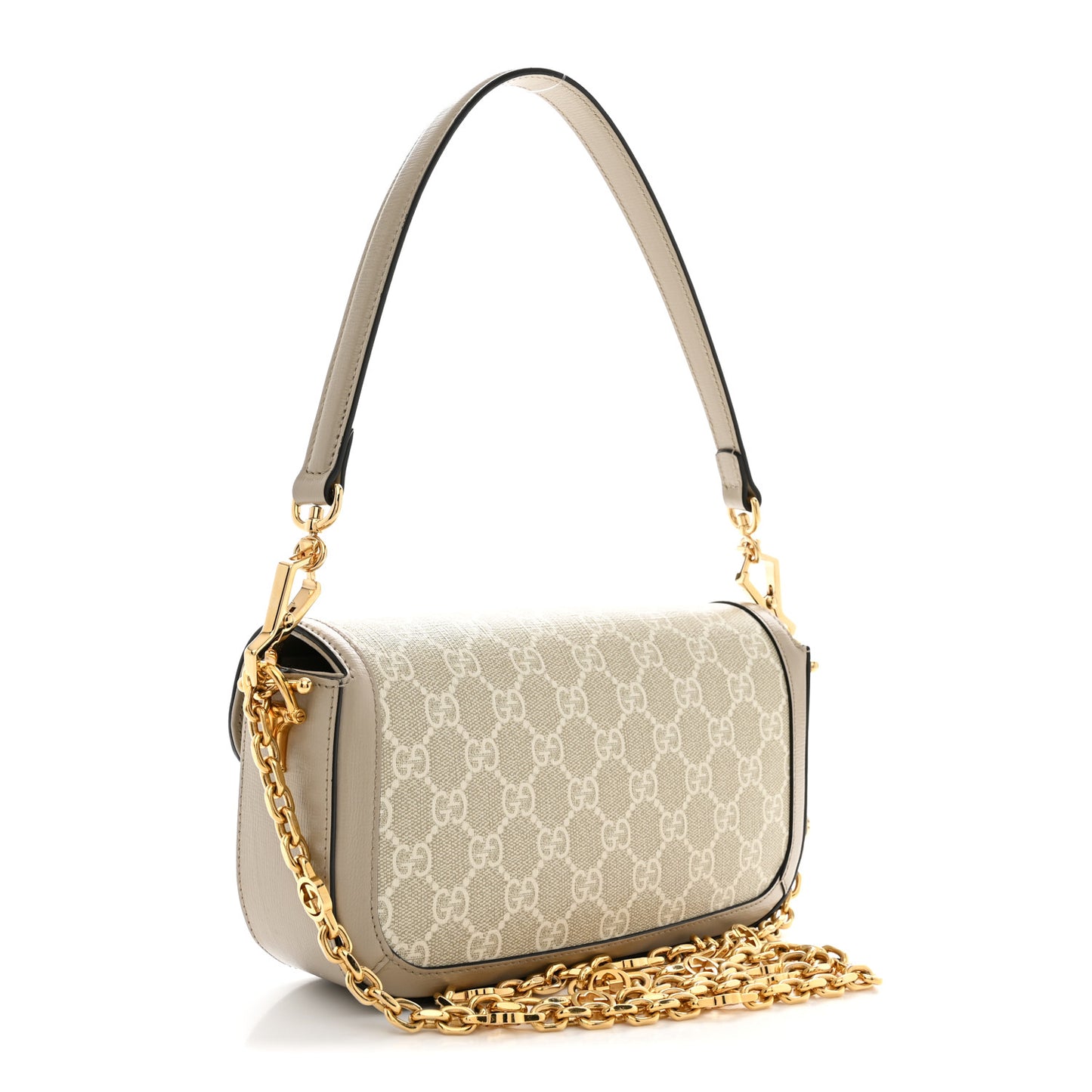 GG Supreme Monogram Small Horsebit 1955 Chain Shoulder Bag Beige Mystic White