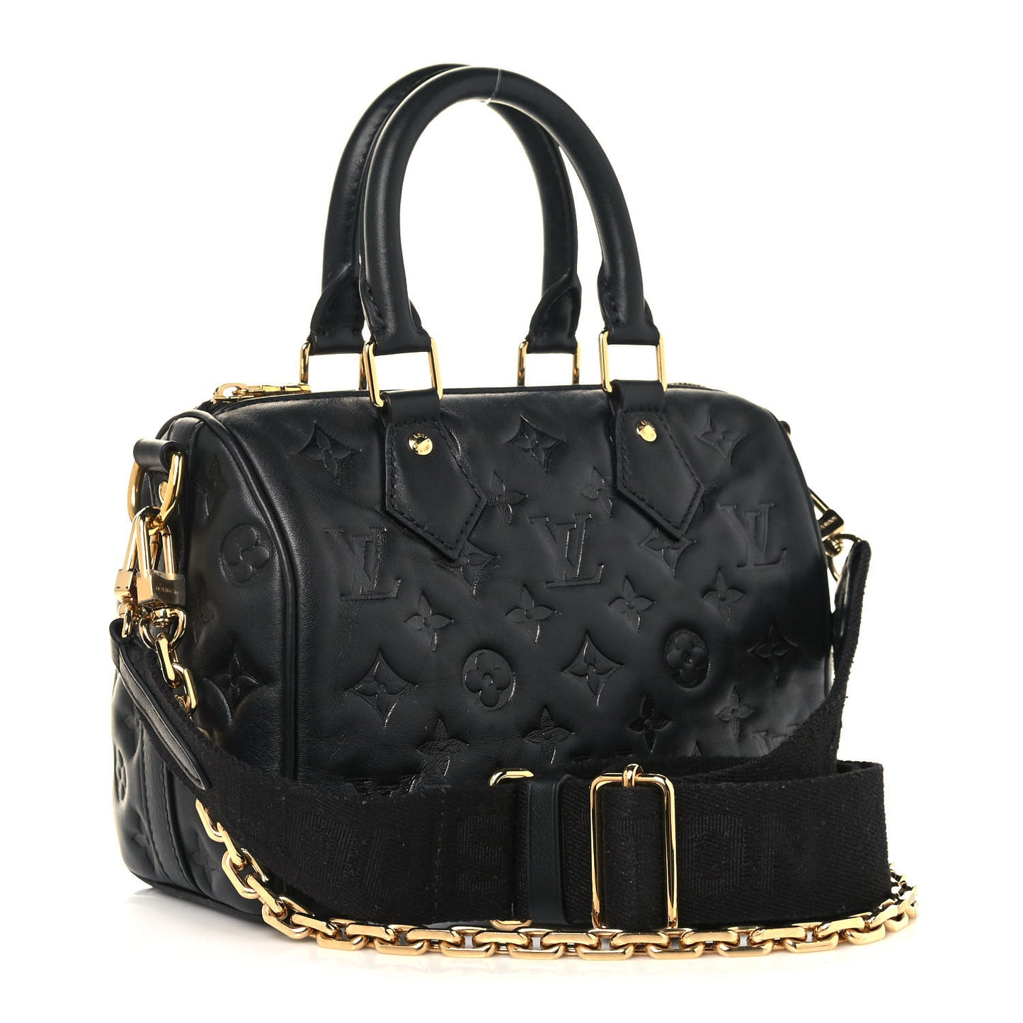 Lambskin Embossed Monogram Speedy 22 Bandouliere Black