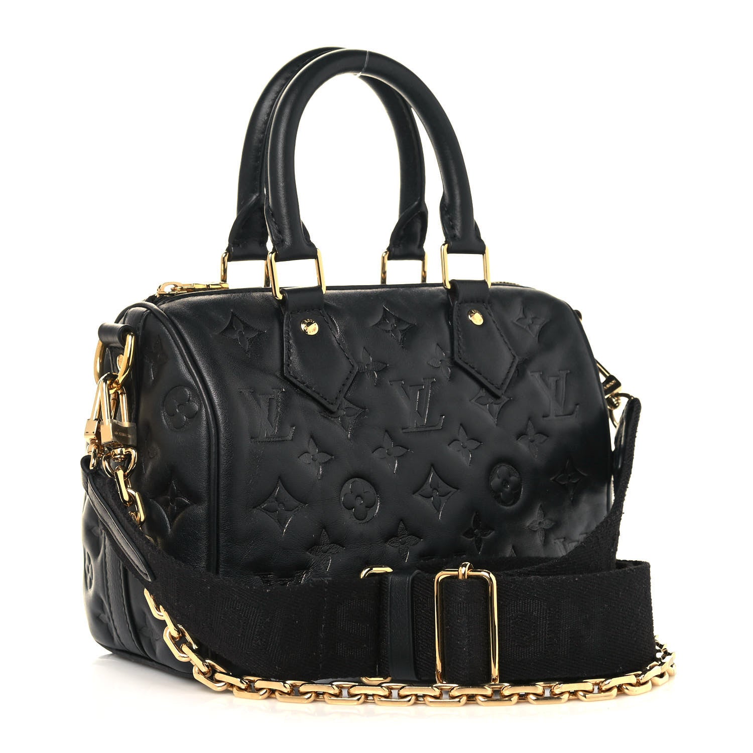 Louis Vuitton Lambskin Embossed Monogram Speedy 22 Bandouliere Black 3 of 12