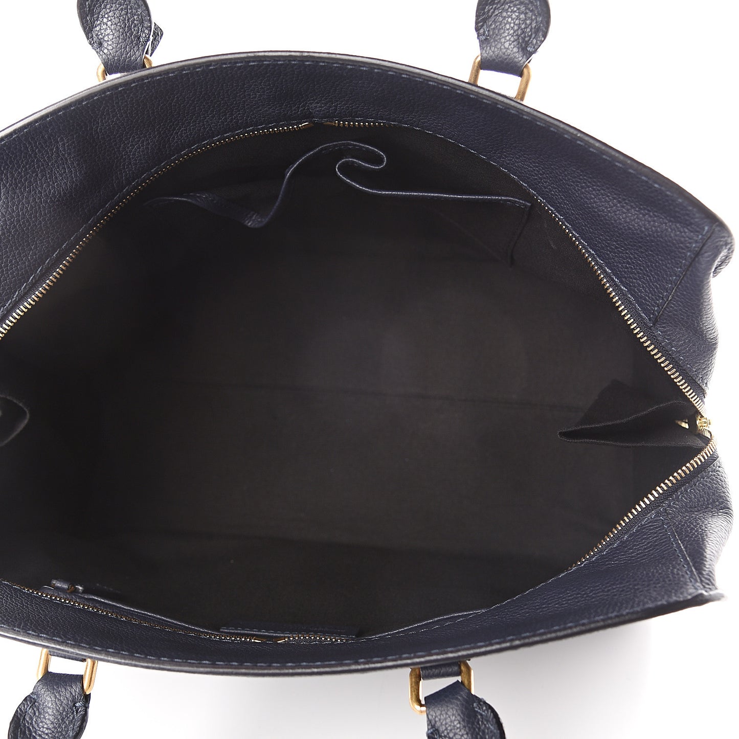 Pebbled Calfskin Large Skull Padlock Zip Around Tote Navy