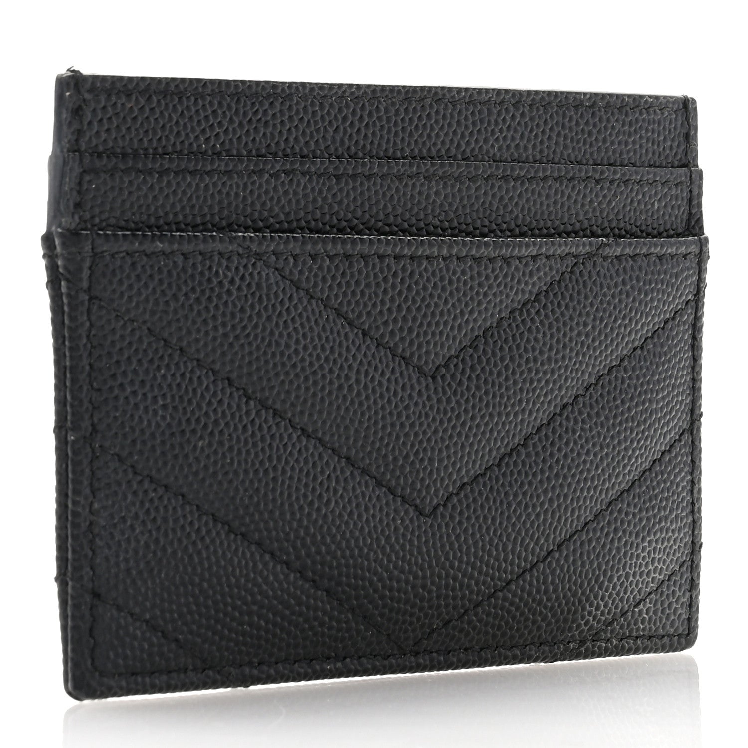 Saint Laurent Grain De Poudre Matelasse Chevron Monochrome Monogram Credit Card Case Black 3 of 8