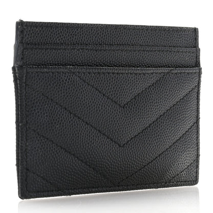 Saint Laurent Grain De Poudre Matelasse Chevron Monochrome Monogram Credit Card Case Black 3 of 8