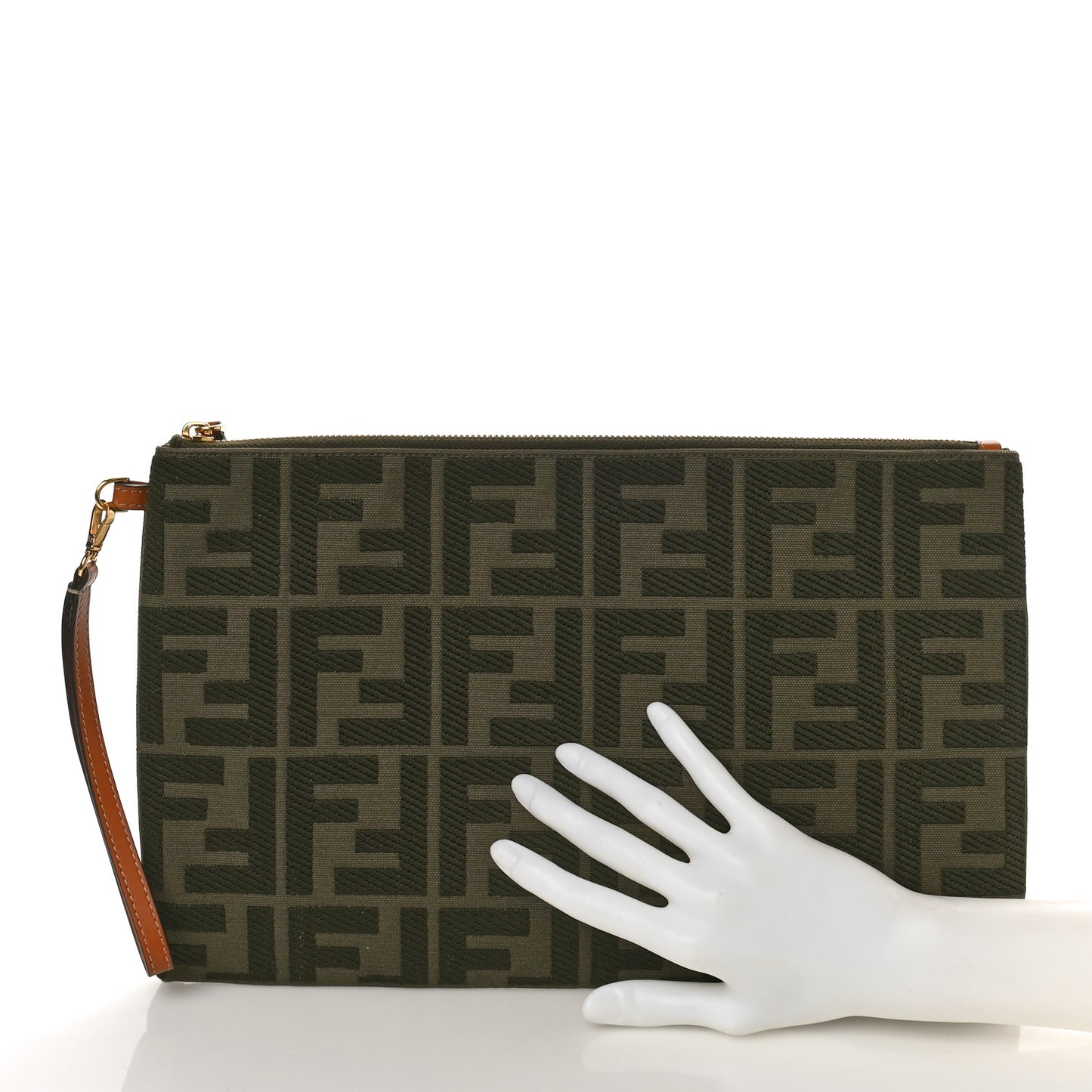 Canvas Vitello King FF Embroidered Large Flat Pouch Amazzonia Cuoio