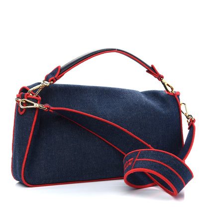 Fendi Denim Large Baguette Blue Rosso 3 of 8