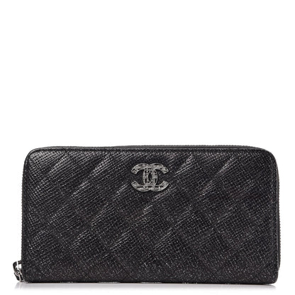 Chanel Glittered Calfskin Quilted Large Gusset Zip Wallet Black 1 of 9