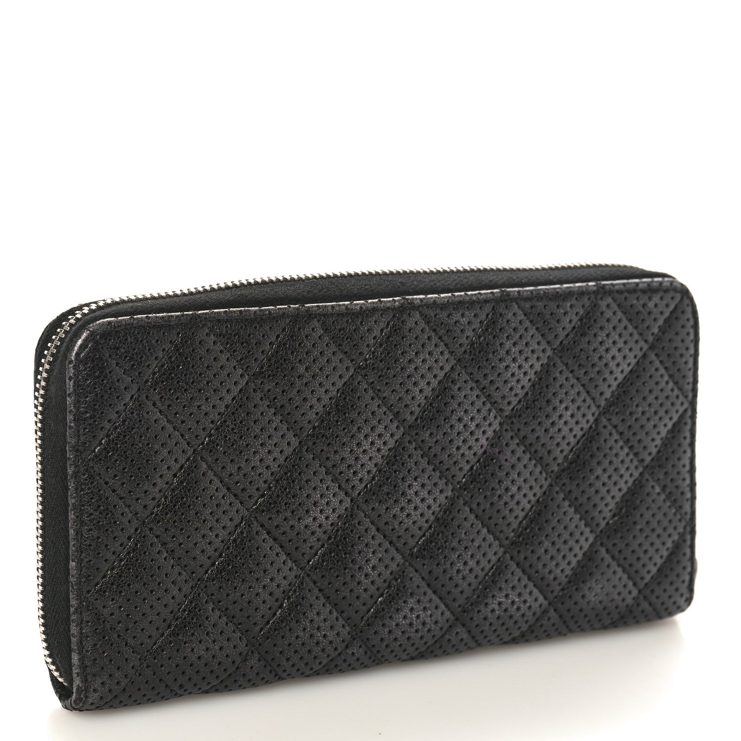 Chanel Perforated Lambskin Quilted Zip Around Wallet Black 3 of 9