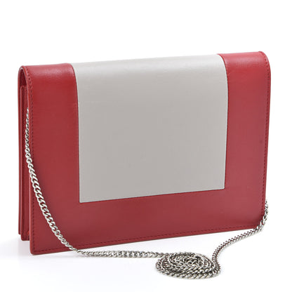 Celine Smooth Lambskin Frame Evening Chain Clutch Grey Red 2 of 11