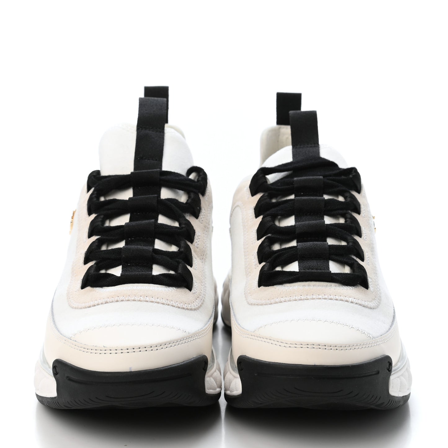 Velvet Calfskin Mixed Fibers CC Sneakers 38 Ivory Black