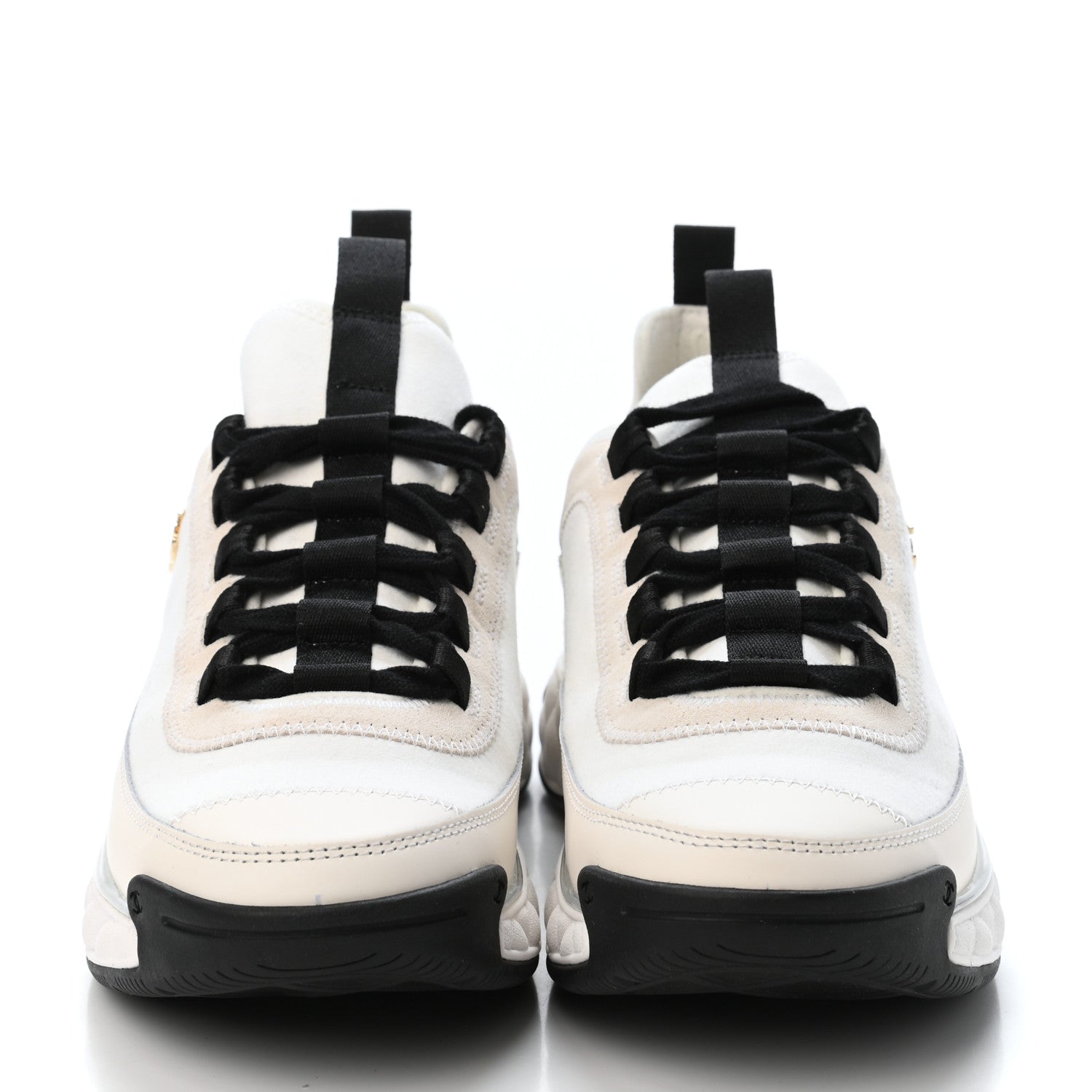Chanel Velvet Calfskin Mixed Fibers CC Sneakers 38 Ivory Black 2 of 4