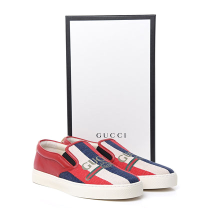 Gucci Canvas Sylvie Stripe Logo Mens Dublin Slip On Sneakers 9.5 Mystic White Hibiscus Red Maritime 9 of 9