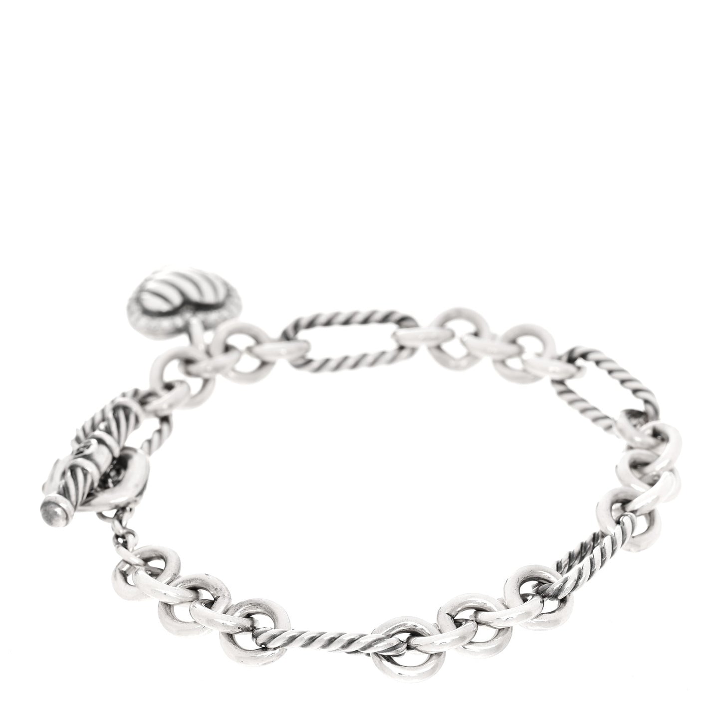 Sterling Silver Diamond Cable Heart Charm Bracelet