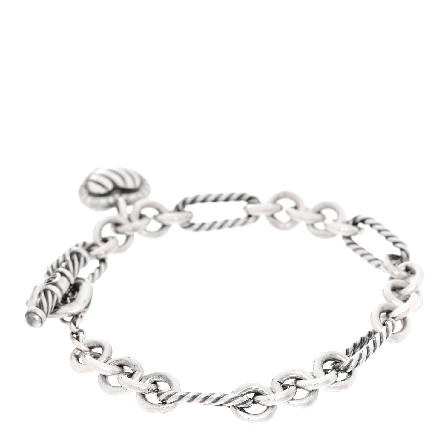 David Yurman Sterling Silver Diamond Cable Heart Charm Bracelet 3 of 4