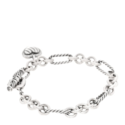 David Yurman Sterling Silver Diamond Cable Heart Charm Bracelet 3 of 4