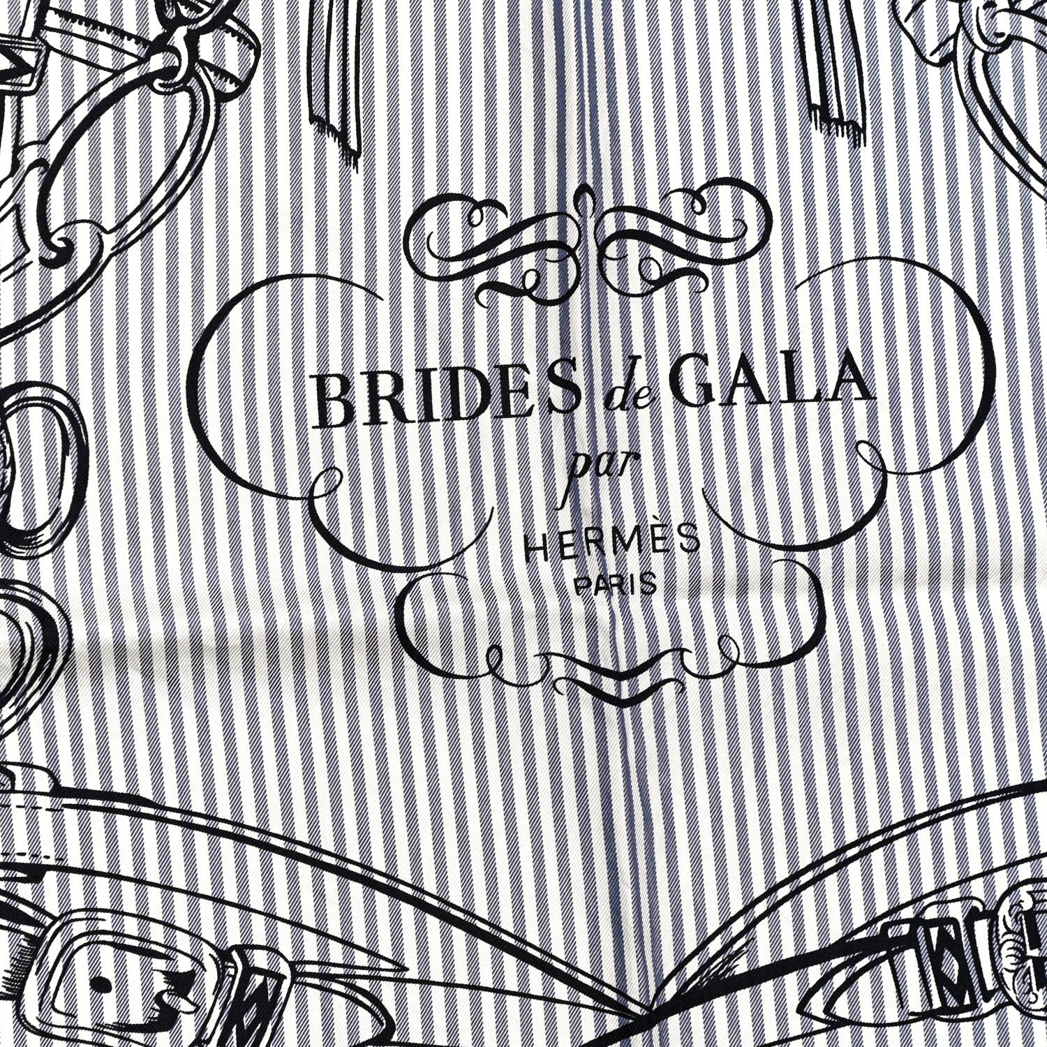 Hermes Silk Carre Eyeliner Brides De Gala Scarf 90 Marine Bleu Black 2 of 4