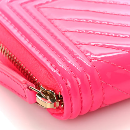 Chanel Patent Chevron Quilted Zip Around Boy Coin Purse Wallet Neon Pink 8 of 10