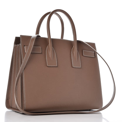 Saint Laurent Grained Calfskin Topstitch Small Sac De Jour Cognac 4 of 9