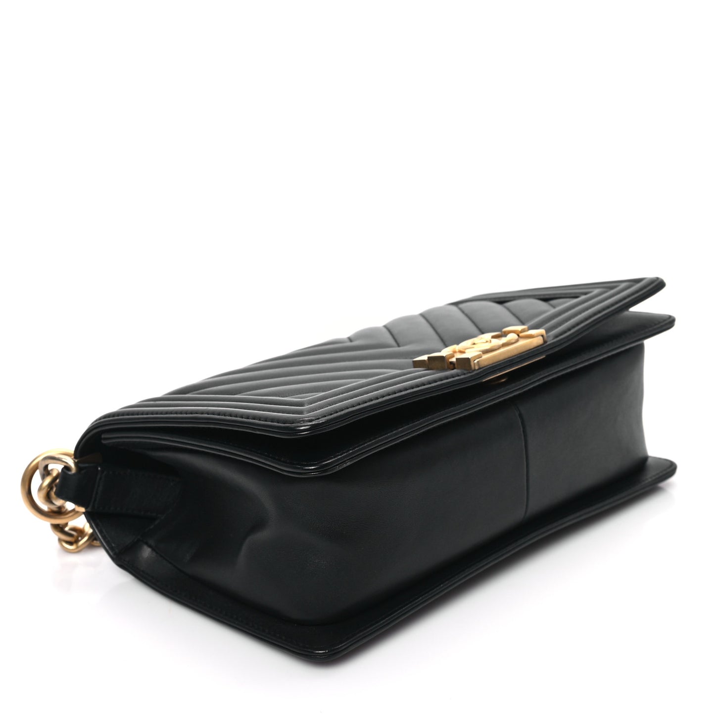 Calfskin Chevron Quilted Medium Boy Flap Black