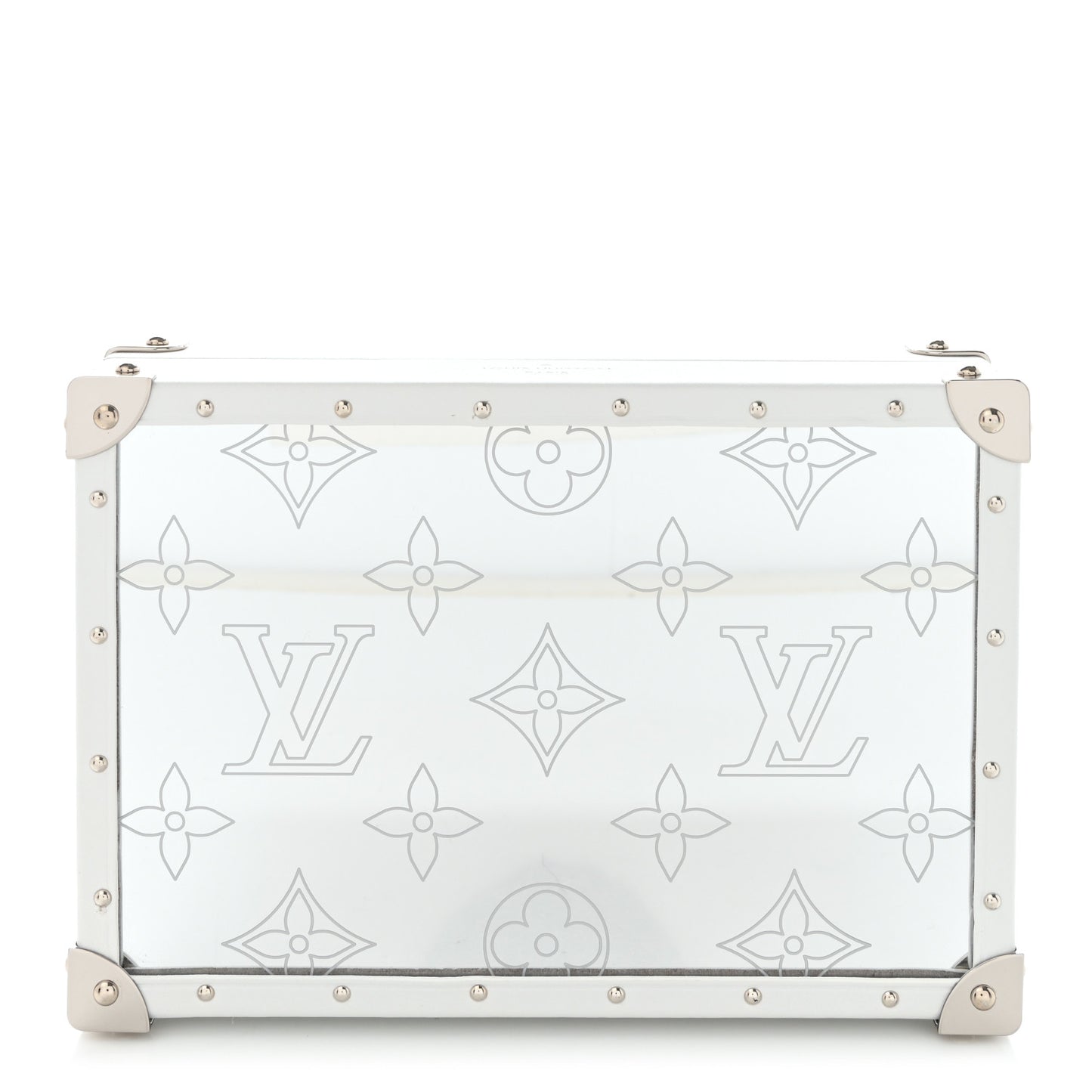 Calfskin Mirror Monogram Etched Jewelry Box Trunk White