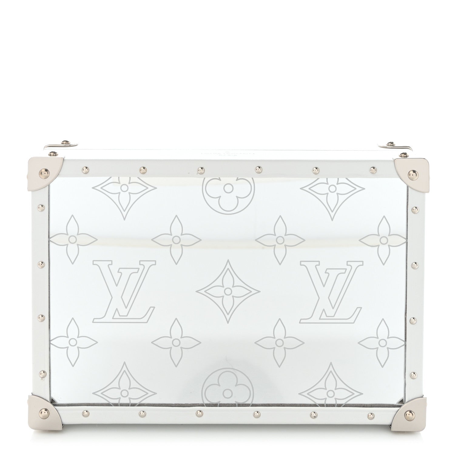 Louis Vuitton Calfskin Mirror Monogram Etched Jewelry Box Trunk White 1 of 9