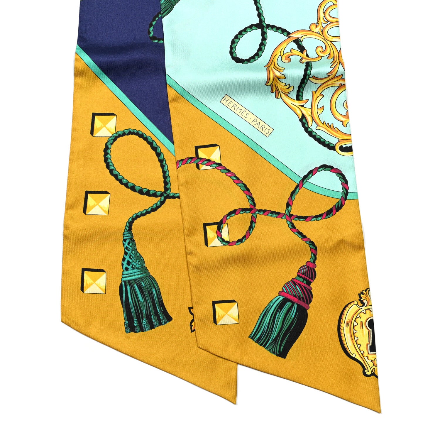 Hermes Silk Les Cles Maxi Twilly Curry Vert D'Eau Marine 2 of 4