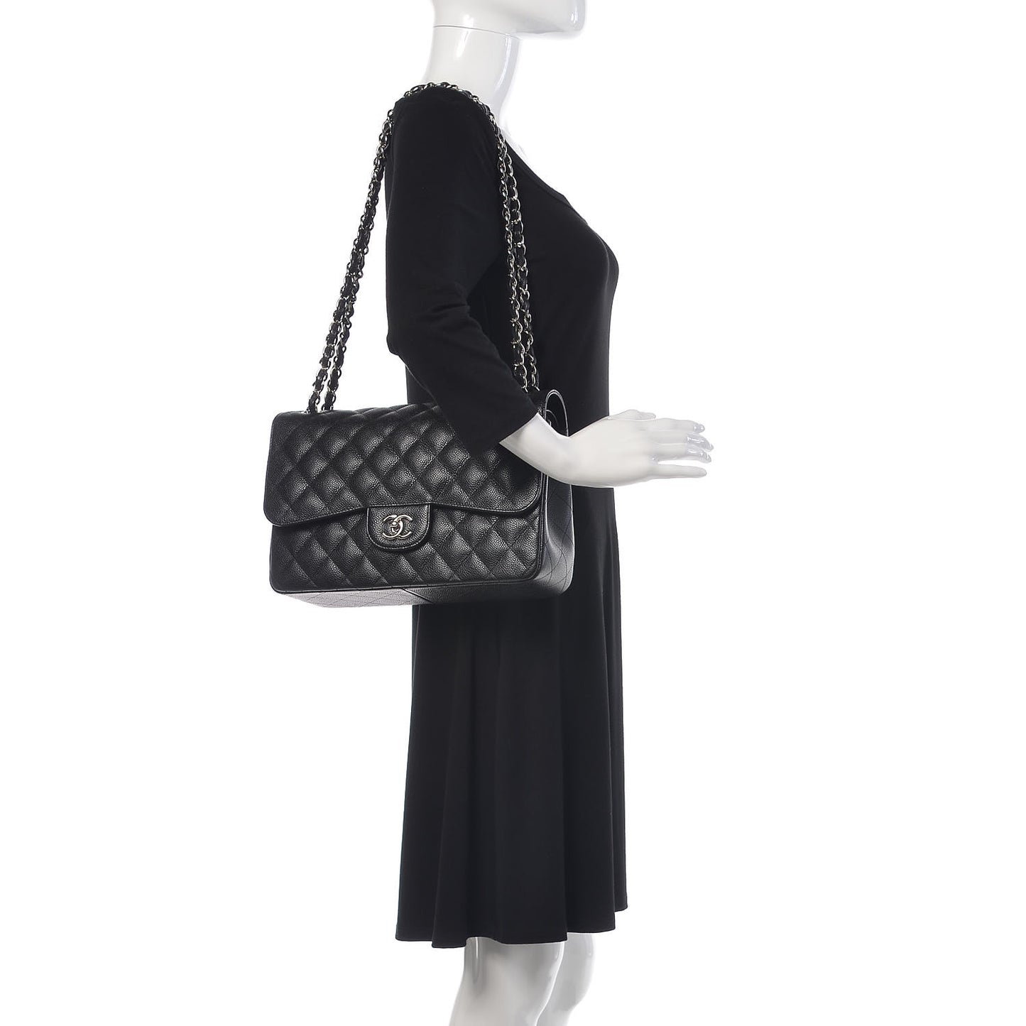 Caviar Quilted Jumbo Double Flap Black