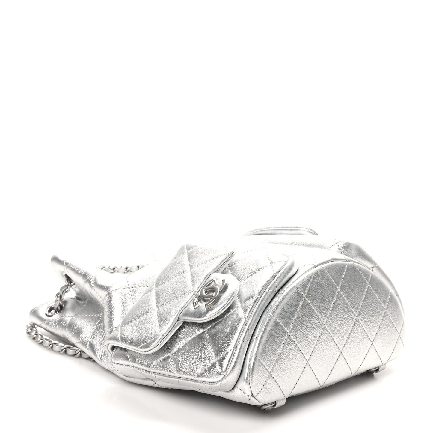 Metallic Lambskin Quilted Double Pocket Backpack Silvery