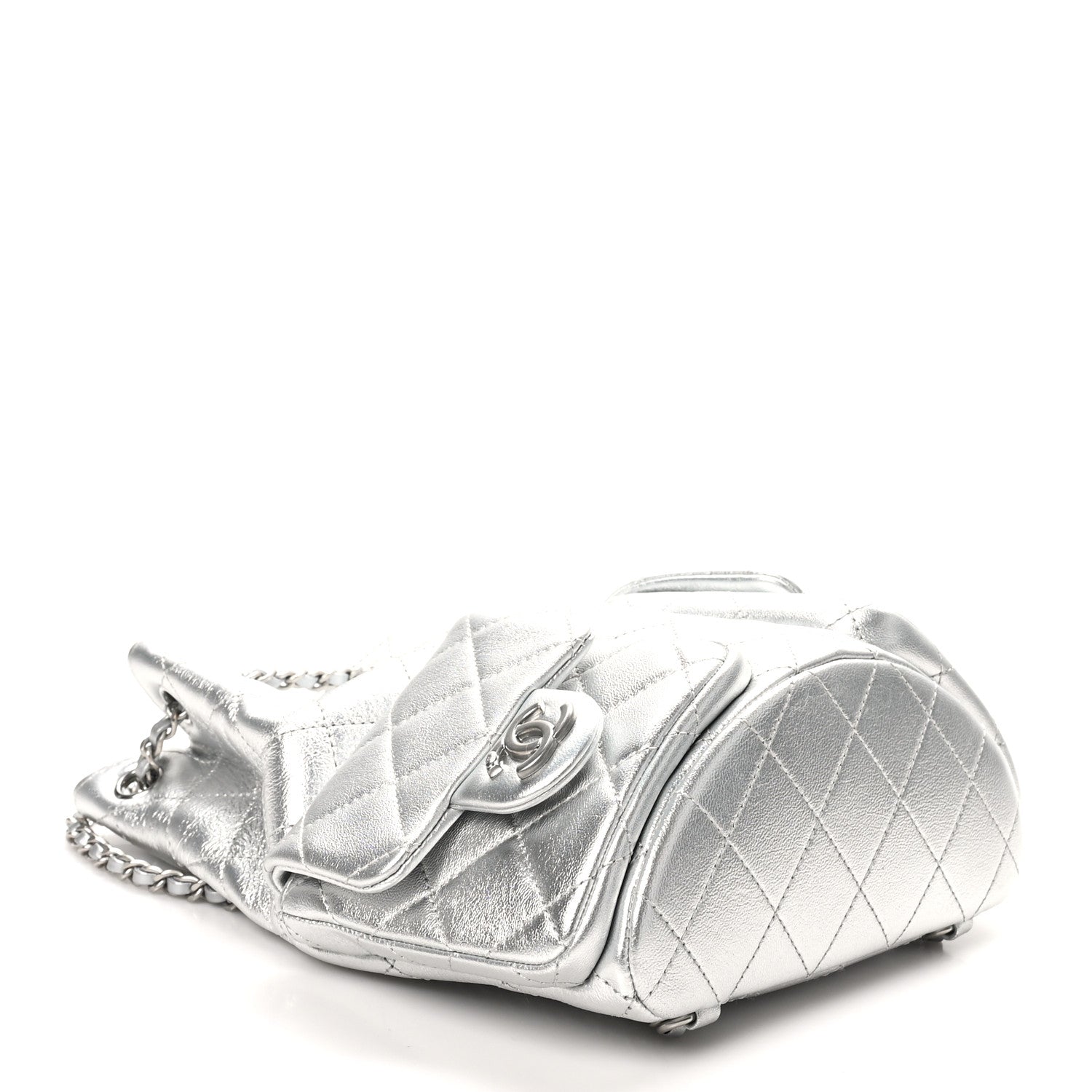 Chanel Metallic Lambskin Quilted Double Pocket Backpack Silvery 4 of 11