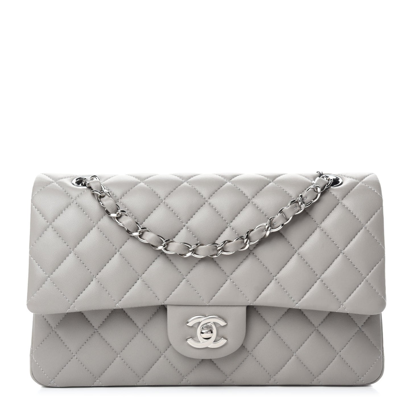 Lambskin Quilted Medium Double Flap Grey