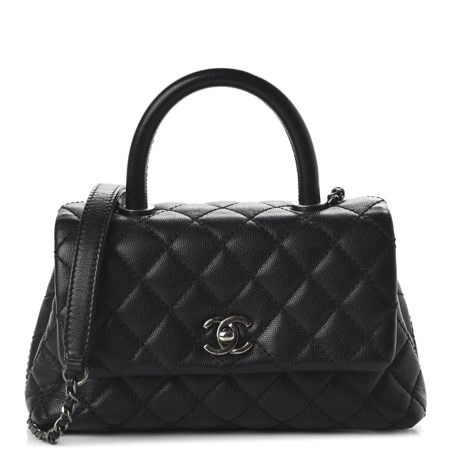 Caviar Quilted Mini Coco Handle Flap Black