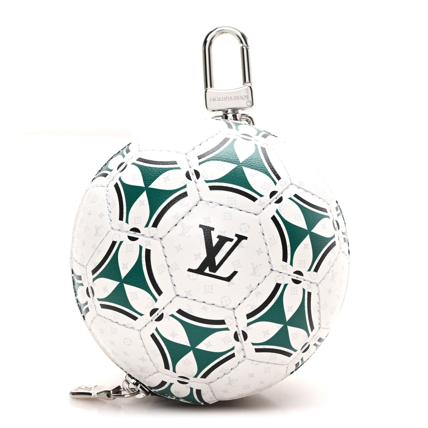 Calfskin Monogram LV Football Pouch Bag Charm White