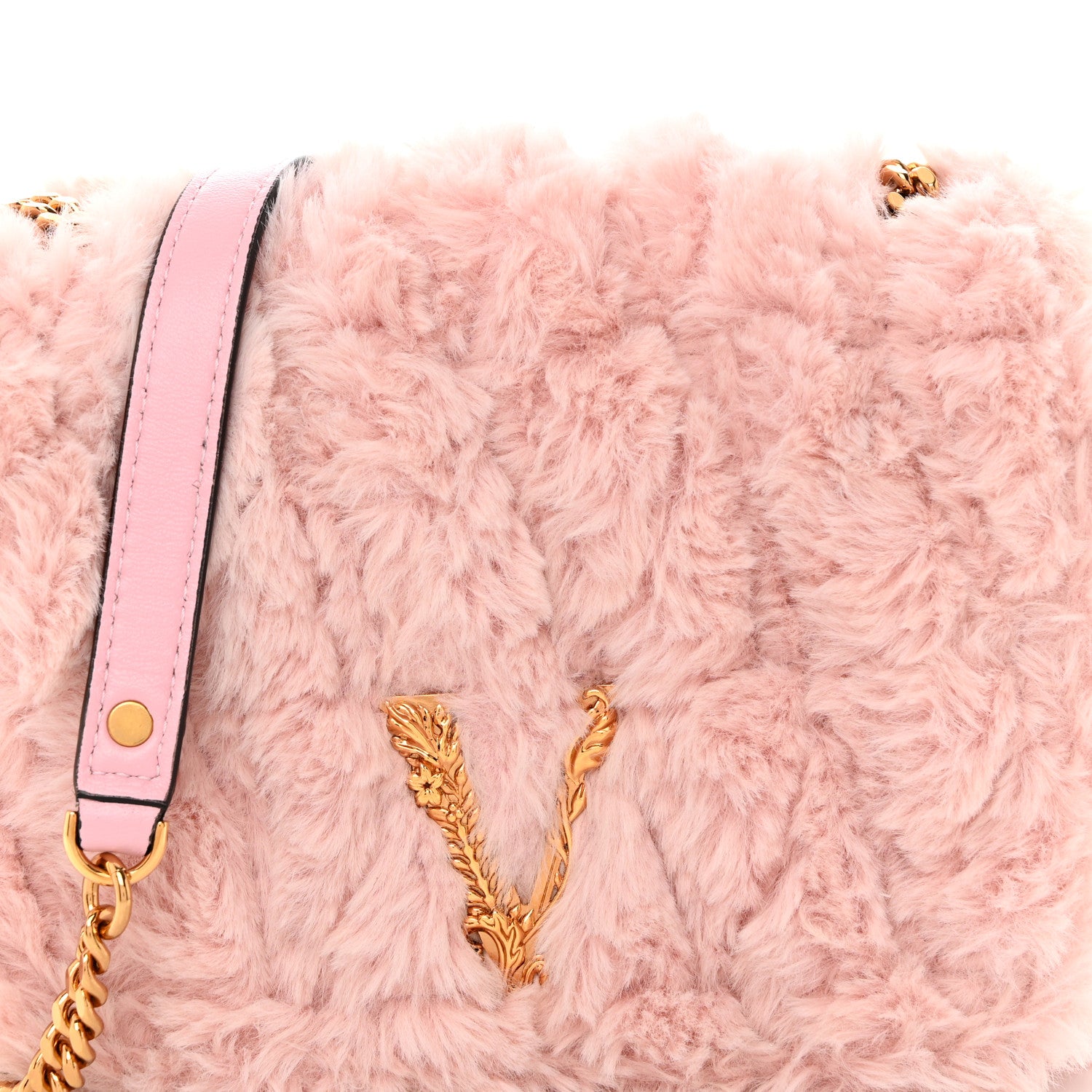 Versace Faux Fur Quilted Virtus Shoulder Bag English Rose 8 of 10