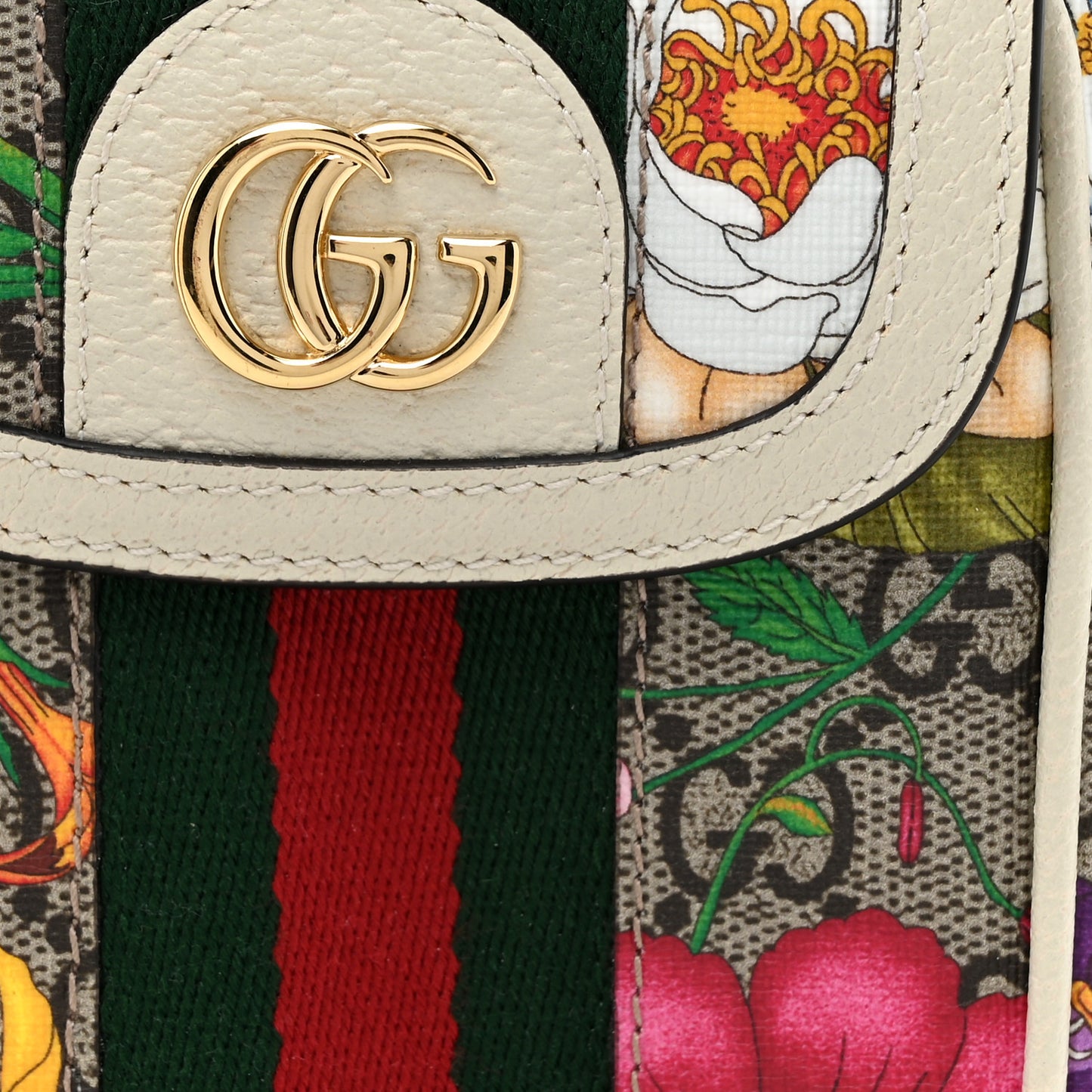 GG Supreme Monogram Flora Web Ophidia Phone Crossbody Bag White