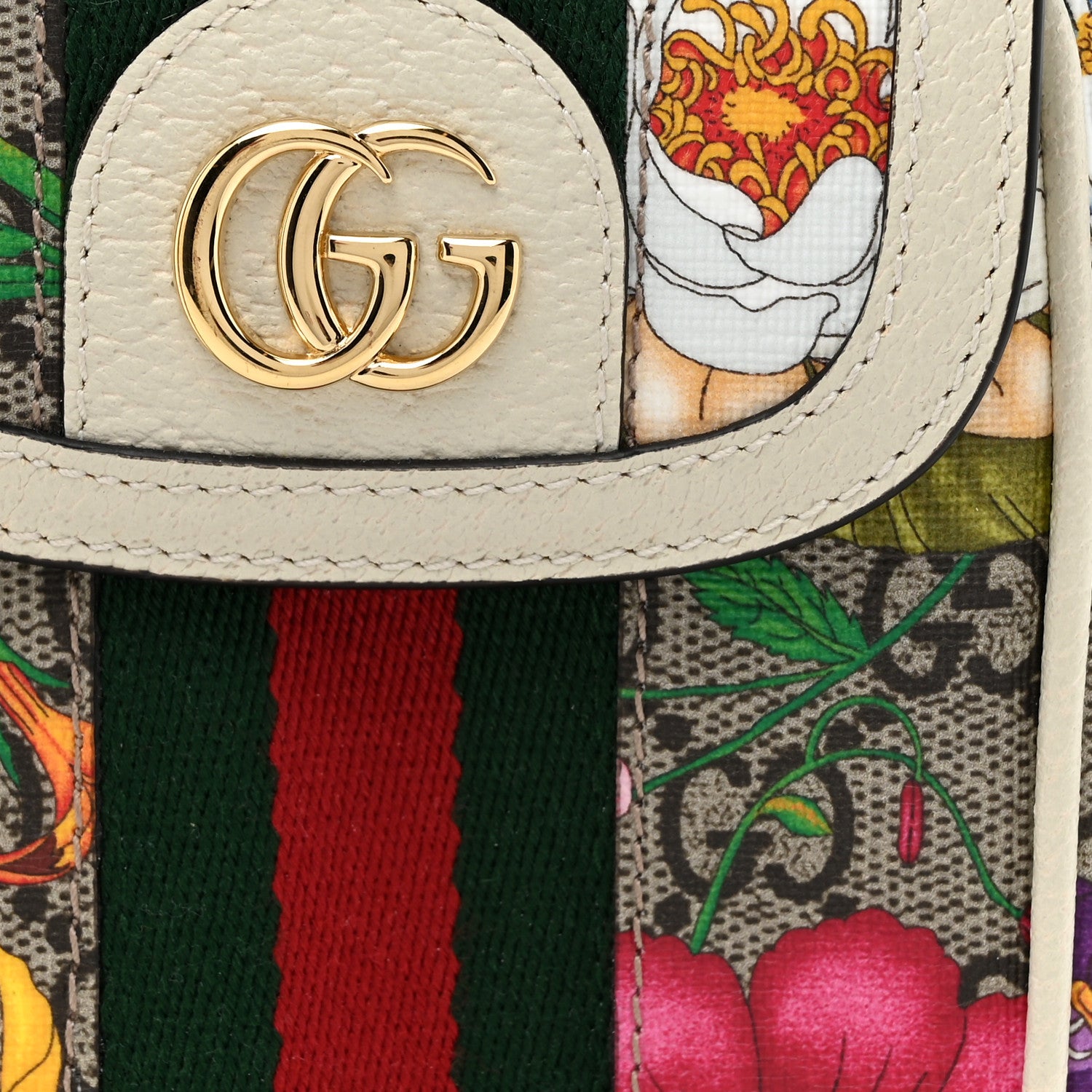 Gucci GG Supreme Monogram Flora Web Ophidia Phone Crossbody Bag White 8 of 16
