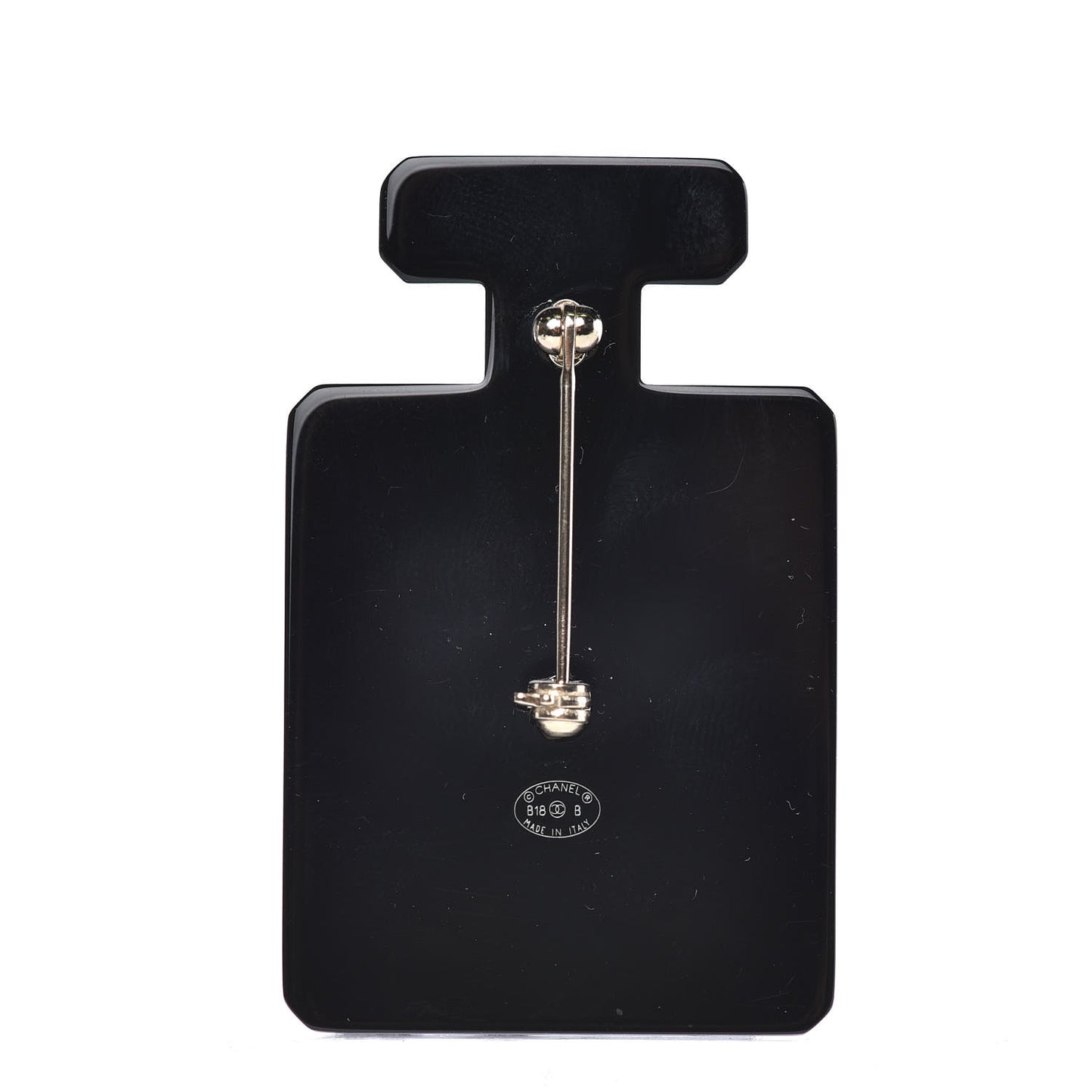 Resin Pearl Perfume Bottle CC Brooch Black Gold