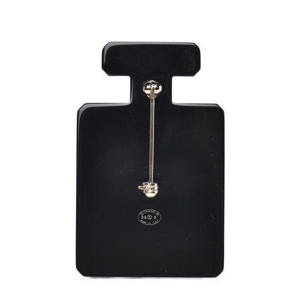 Chanel Resin Pearl Perfume Bottle CC Brooch Black Gold 3 of 4
