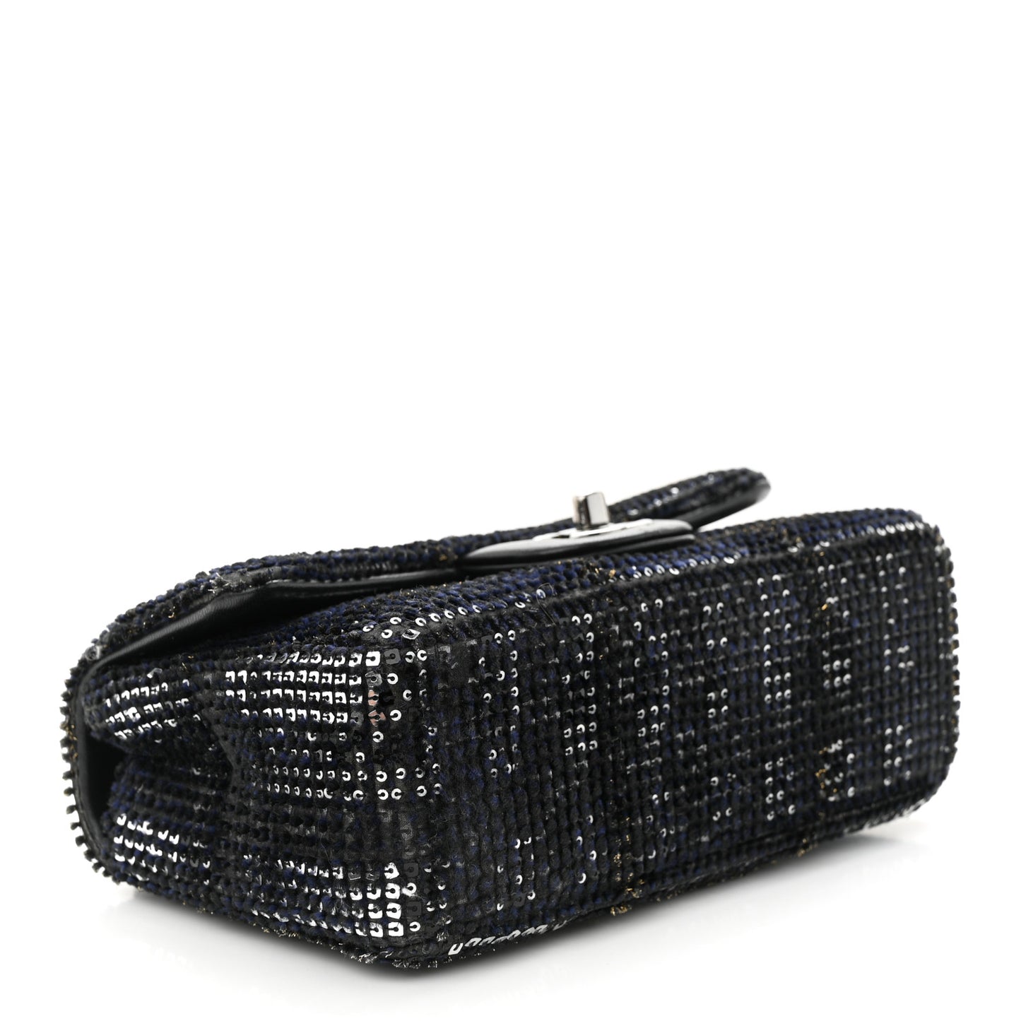 Sequin Mini Rectangular Single Flap Black Silver
