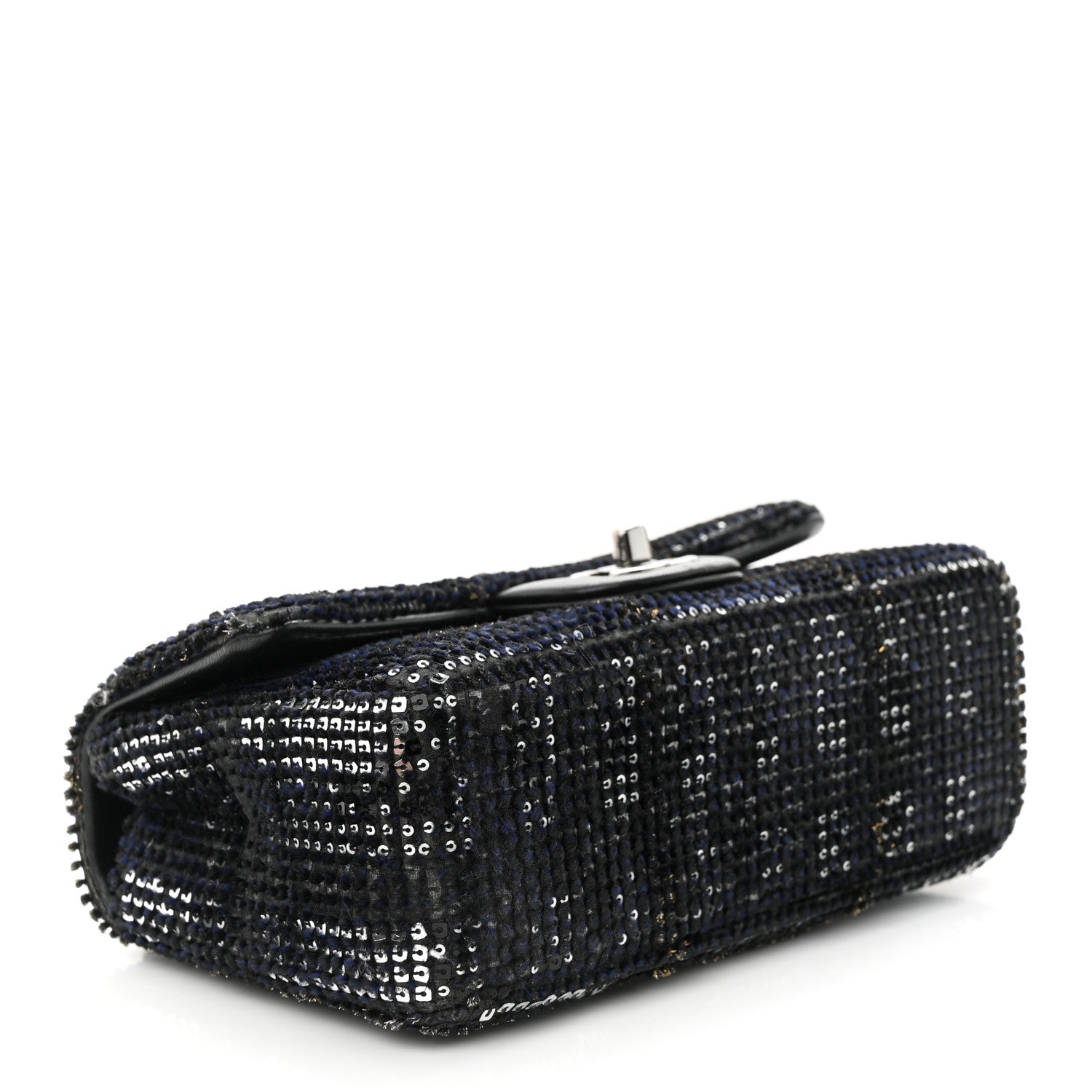 Chanel Sequin Mini Rectangular Single Flap Black Silver 4 of 11
