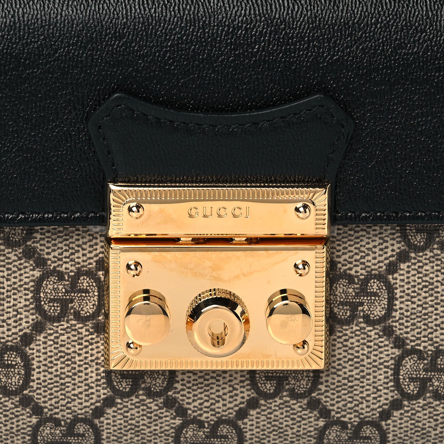 GG Supreme Monogram Calfskin Mini Padlock Top Handle Shoulder Bag Beige Black Cuir
