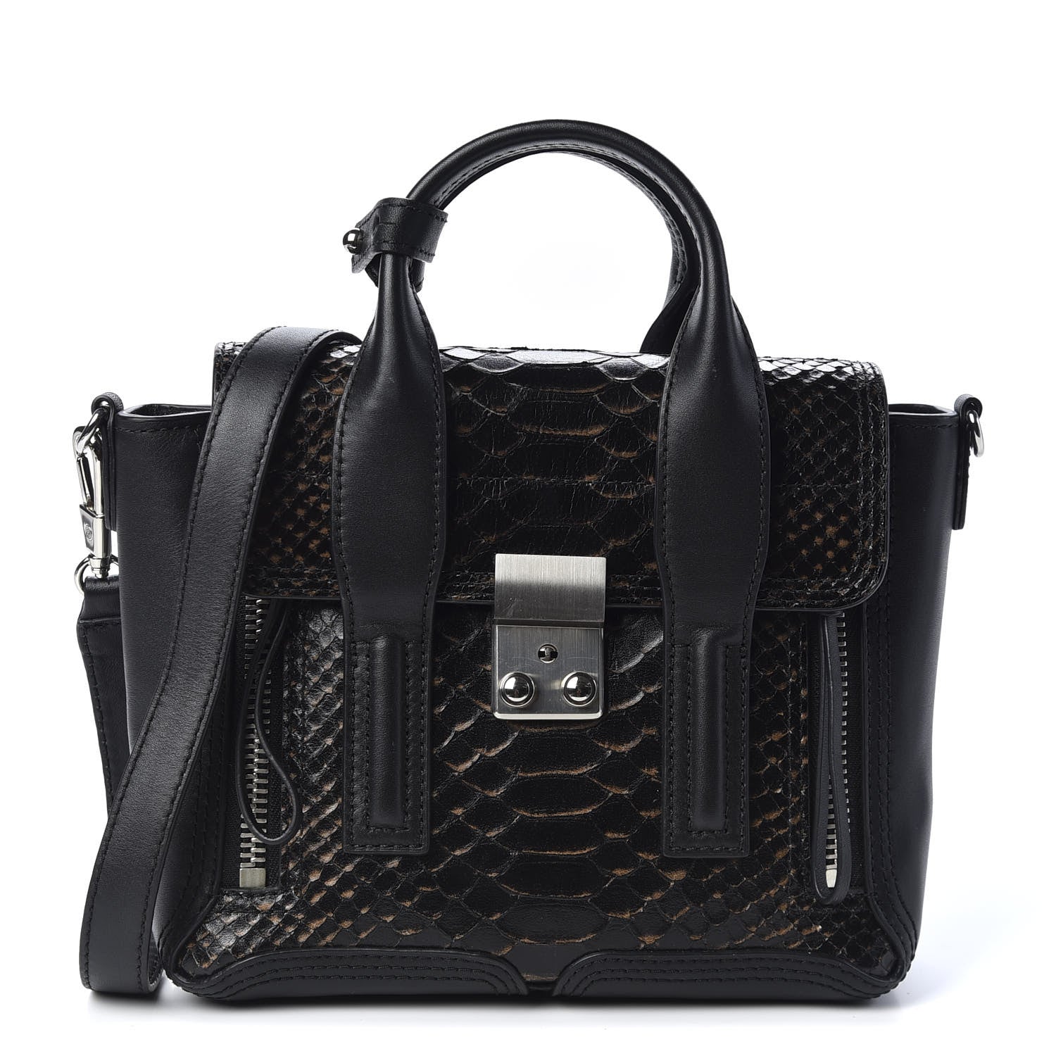 3.1 Phillip Lim 3.1 Python Calfskin Embossed Mini Pashli Satchel Black Nude 1 of 9