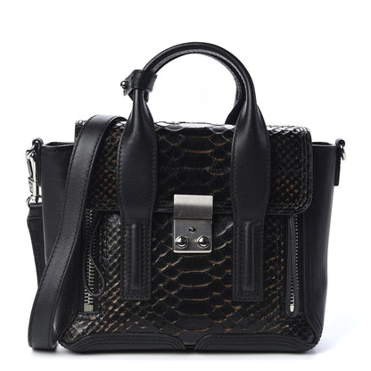 3.1 Phillip Lim 3.1 Python Calfskin Embossed Mini Pashli Satchel Black Nude 1 of 9