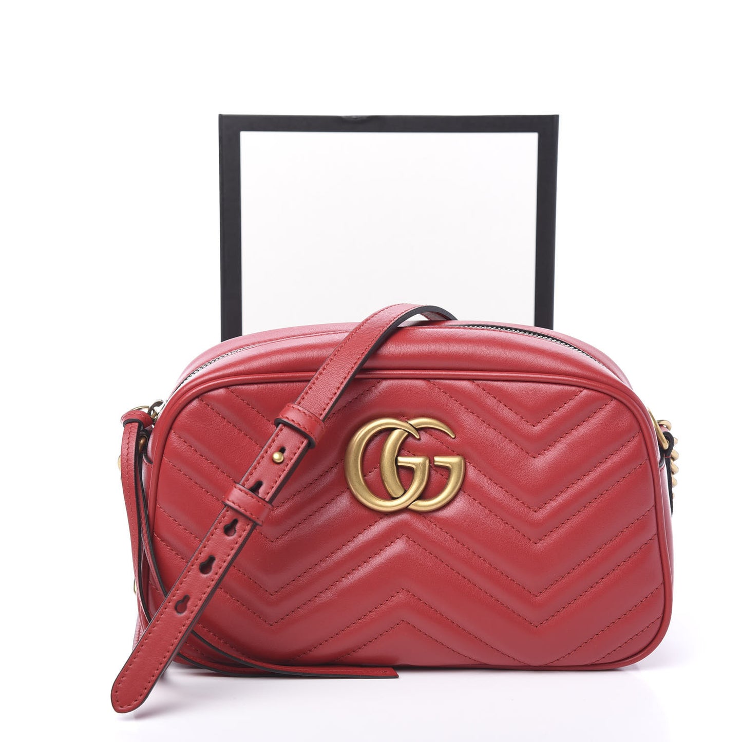 Calfskin Matelasse Small GG Marmont Chain Shoulder Bag Hibiscus Red