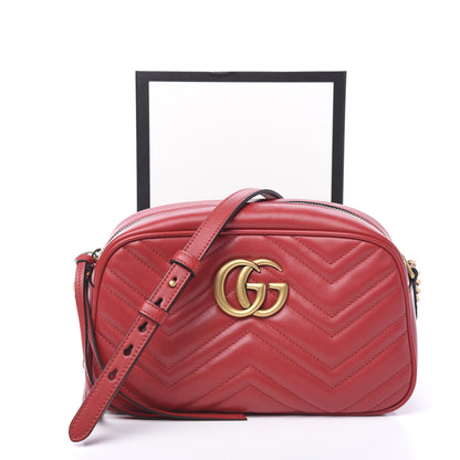 Gucci Calfskin Matelasse Small GG Marmont Chain Shoulder Bag Hibiscus Red 10 of 10
